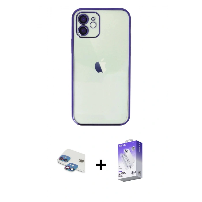 MARSİLYAN™- iPhone 11 Kılıf Vadi Minimal - Siyah Bilvis 5in1 3D Magic Cam Ekran Koruyucu + Pers Alüminyum Kamera Lens - GI