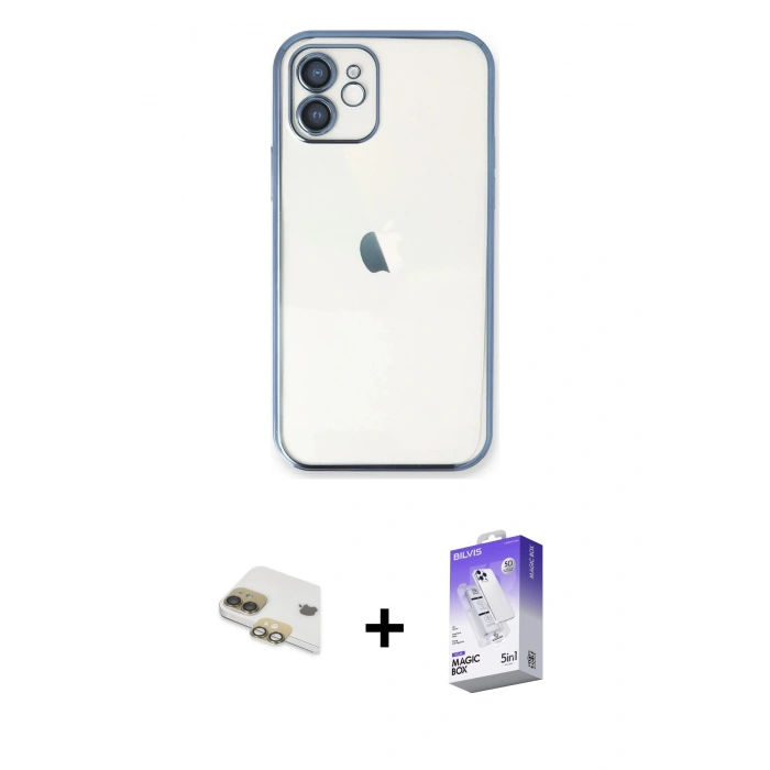 MARSİLYAN™- iPhone 11 Kılıf Vadi Minimal - Siyah Bilvis 5in1 3D Magic Cam Ekran Koruyucu + Pers Alüminyum Kamera Lens - GD