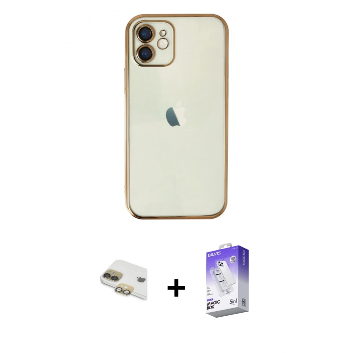 MARSİLYAN™- iPhone 11 Kılıf Vadi Minimal - Siyah Bilvis 5in1 3D Magic Cam Ekran Koruyucu + Pers Alüminyum Kamera Lens - GD