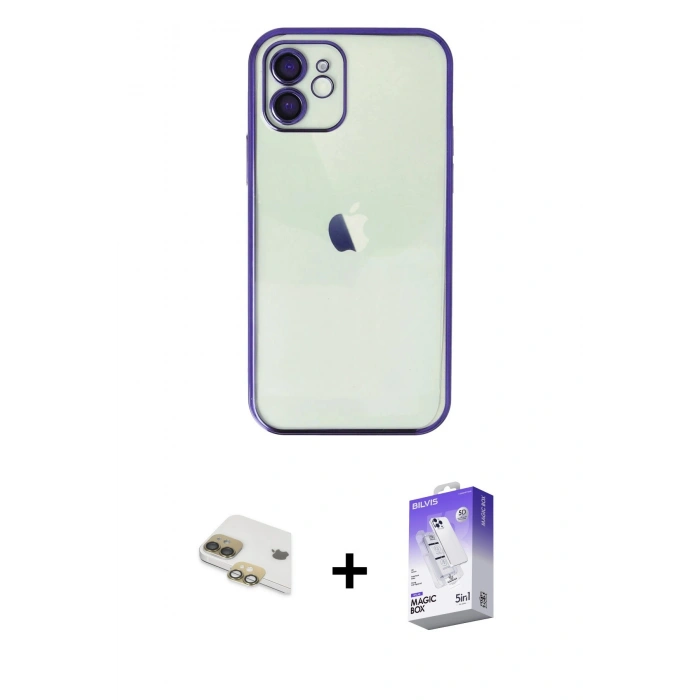 MARSİLYAN™- iPhone 11 Kılıf Vadi Minimal - Siyah Bilvis 5in1 3D Magic Cam Ekran Koruyucu + Pers Alüminyum Kamera Lens - GD