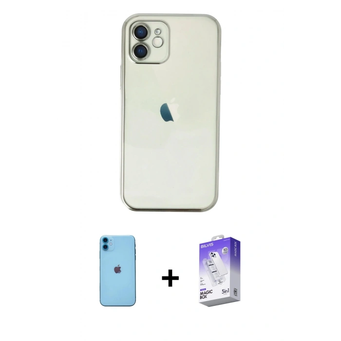 MARSİLYAN™- iPhone 11 Kılıf Vadi Minimal - Siyah Bilvis 5in1 3D Magic Cam Ekran Koruyucu + Neon Fosforlu Kamera Lens - MI