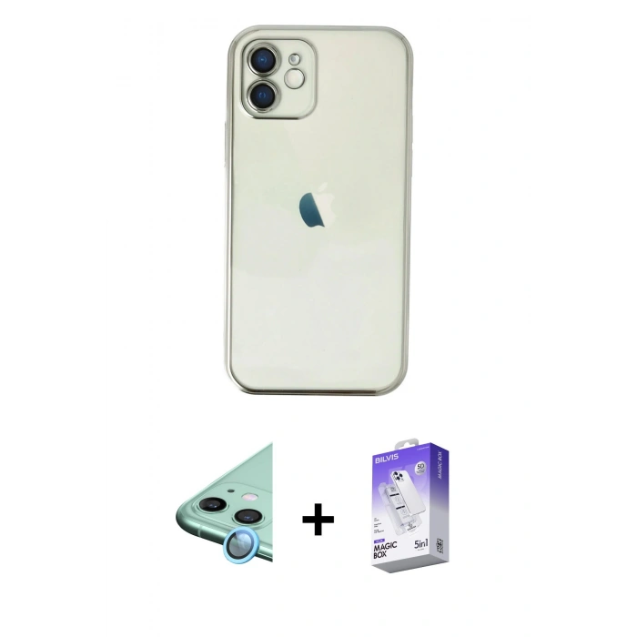 MARSİLYAN™- iPhone 11 Kılıf Vadi Minimal - Siyah Bilvis 5in1 3D Magic Cam Ekran Koruyucu + Raze Metal Kamera Lens - MI
