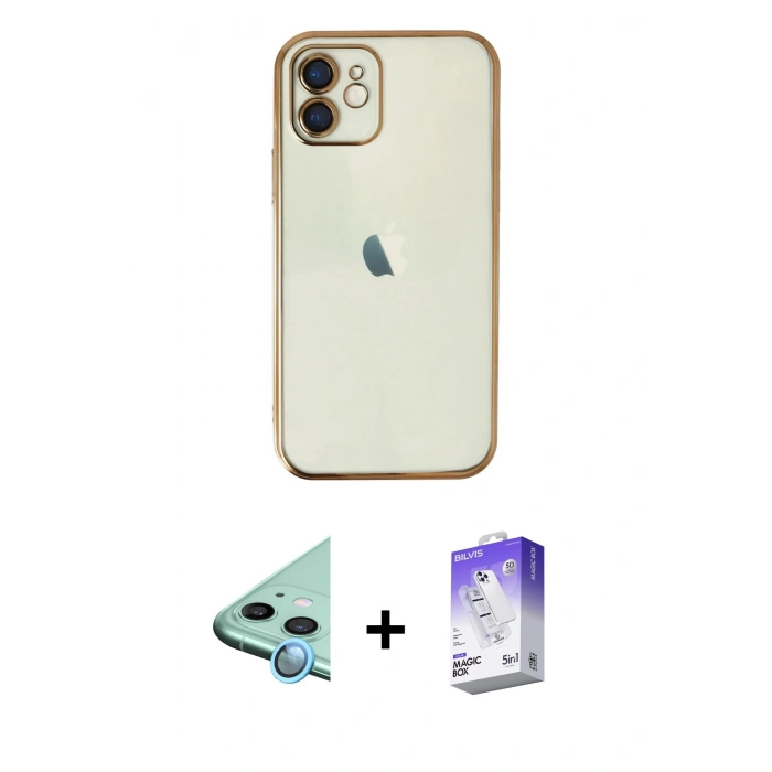 MARSİLYAN™- iPhone 11 Kılıf Vadi Minimal - Siyah Bilvis 5in1 3D Magic Cam Ekran Koruyucu + Raze Metal Kamera Lens - MI