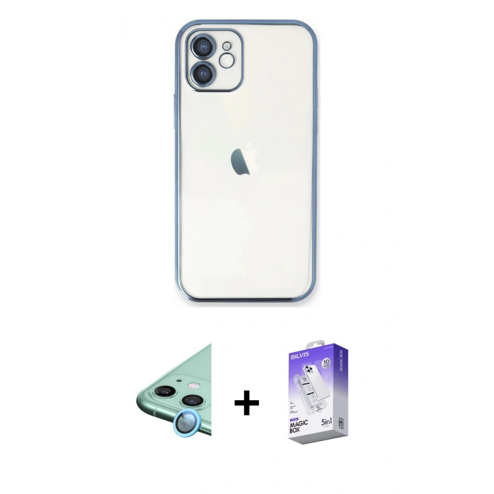 MARSİLYAN™- iPhone 11 Kılıf Vadi Minimal - Siyah Bilvis 5in1 3D Magic Cam Ekran Koruyucu + Raze Metal Kamera Lens - MI