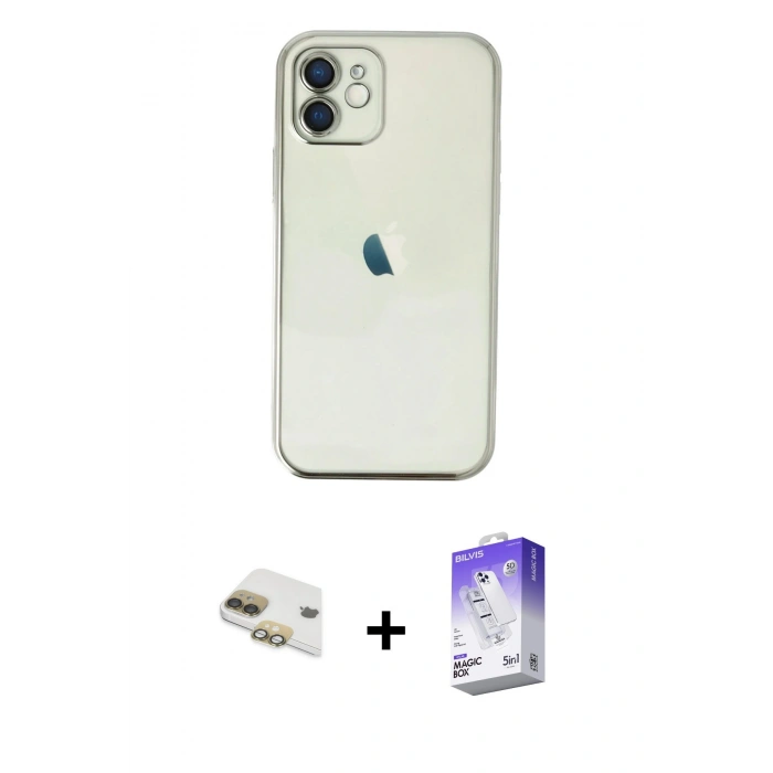MARSİLYAN™- iPhone 11 Kılıf Vadi Minimal - Siyah Bilvis 5in1 3D Magic Cam Ekran Koruyucu + Pers Alüminyum Kamera Lens - GD