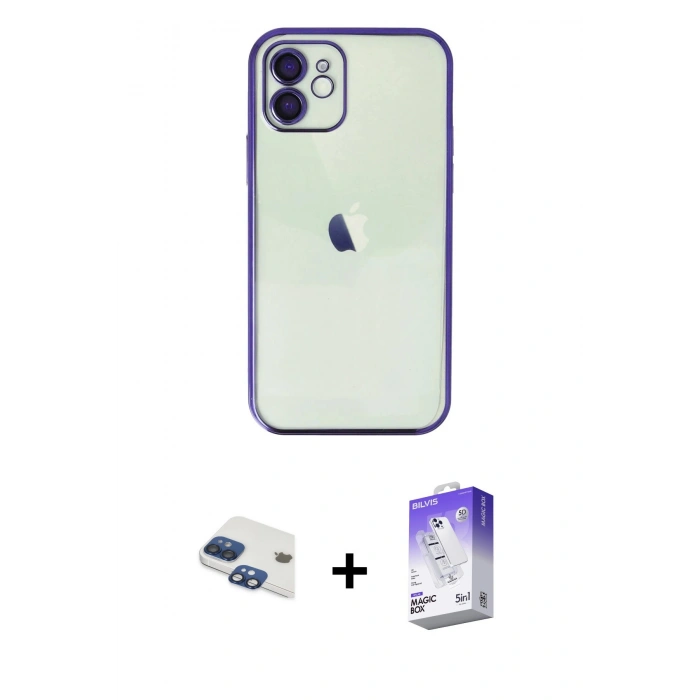MARSİLYAN™- iPhone 11 Kılıf Vadi Minimal - Siyah Bilvis 5in1 3D Magic Cam Ekran Koruyucu + Pers Alüminyum Kamera Lens - LT