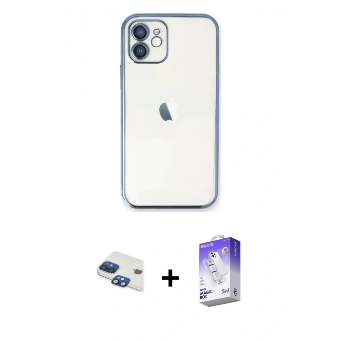 MARSİLYAN™- iPhone 11 Kılıf Vadi Minimal - Siyah Bilvis 5in1 3D Magic Cam Ekran Koruyucu + Pers Alüminyum Kamera Lens - LT
