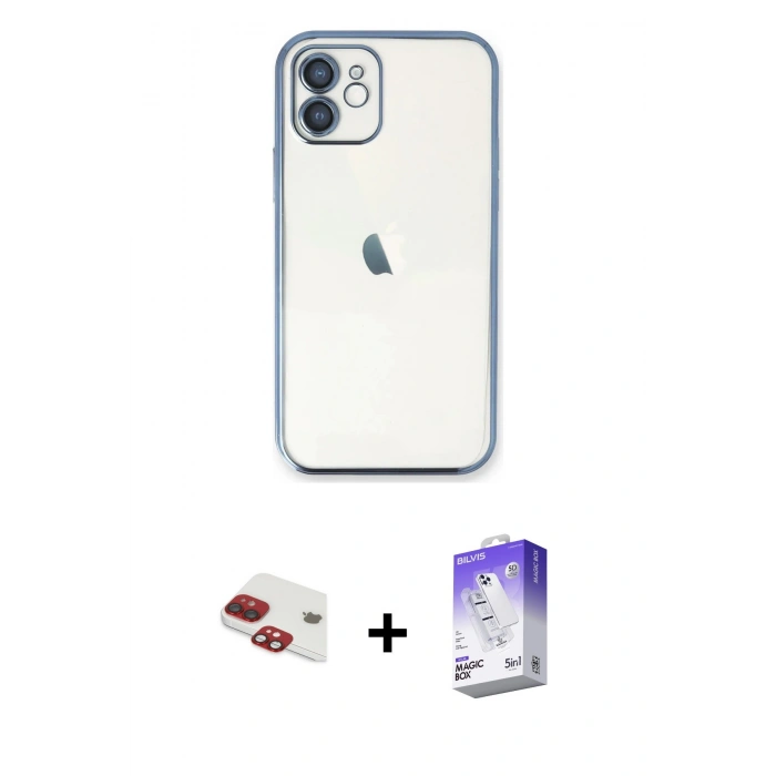 MARSİLYAN™- iPhone 11 Kılıf Vadi Minimal - Siyah Bilvis 5in1 3D Magic Cam Ekran Koruyucu + Pers Alüminyum Kamera Lens - KI