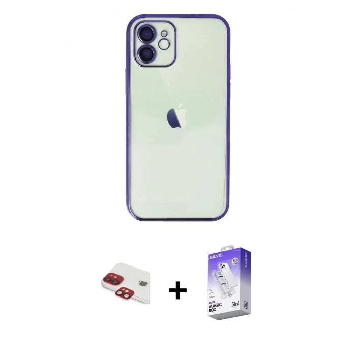 MARSİLYAN™- iPhone 11 Kılıf Vadi Minimal - Siyah Bilvis 5in1 3D Magic Cam Ekran Koruyucu + Pers Alüminyum Kamera Lens - KI