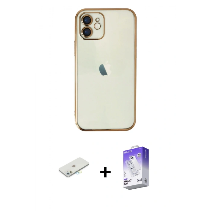 MARSİLYAN™- iPhone 11 Kılıf Vadi Minimal - Siyah Bilvis 5in1 3D Magic Cam Ekran Koruyucu + Renkli Kamera Lens Koruma Cam - SI