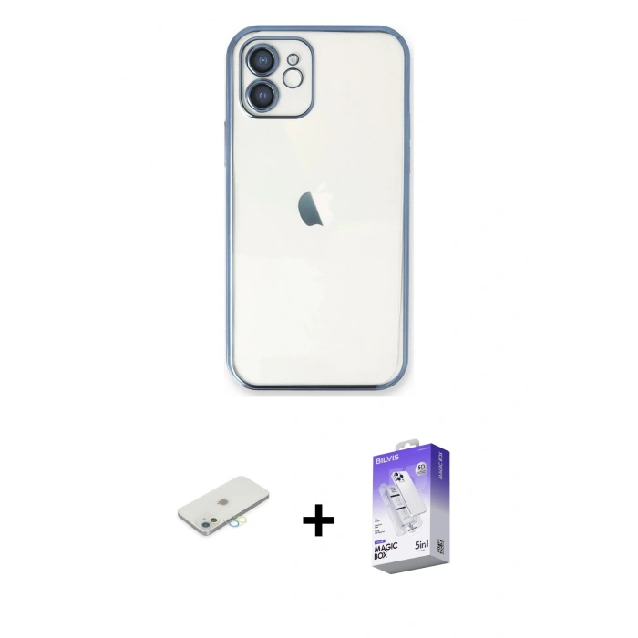 MARSİLYAN™- iPhone 11 Kılıf Vadi Minimal - Siyah Bilvis 5in1 3D Magic Cam Ekran Koruyucu + Renkli Kamera Lens Koruma Cam - SI
