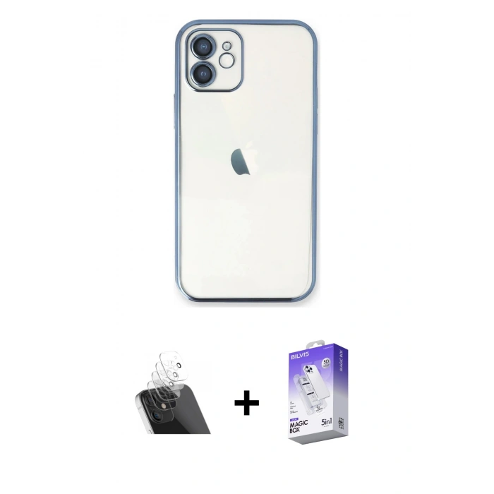 MARSİLYAN™- iPhone 11 Kılıf Vadi Minimal - Siyah Bilvis 5in1 3D Magic Cam Ekran Koruyucu + Şeffaf Kamera Lens Koruma Cam
