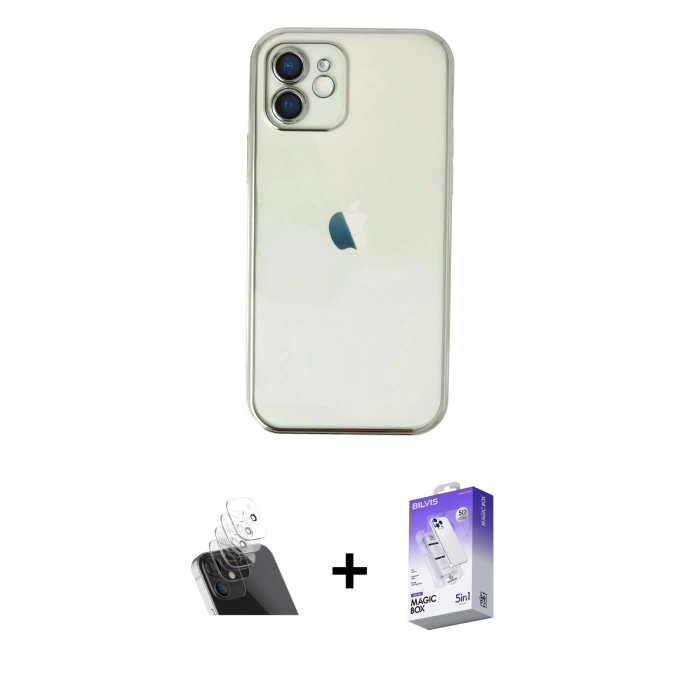 MARSİLYAN™- iPhone 11 Kılıf Vadi Minimal - Siyah Bilvis 5in1 3D Magic Cam Ekran Koruyucu + Şeffaf Kamera Lens Koruma Cam