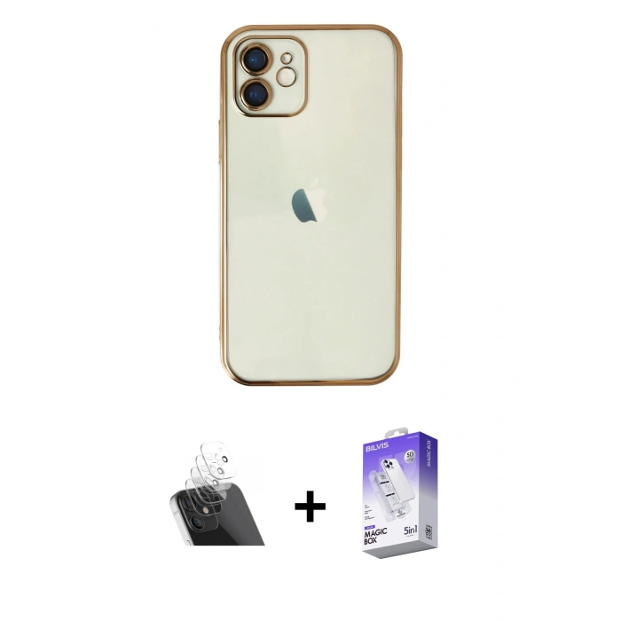 MARSİLYAN™- iPhone 11 Kılıf Vadi Minimal - Siyah Bilvis 5in1 3D Magic Cam Ekran Koruyucu + Şeffaf Kamera Lens Koruma Cam