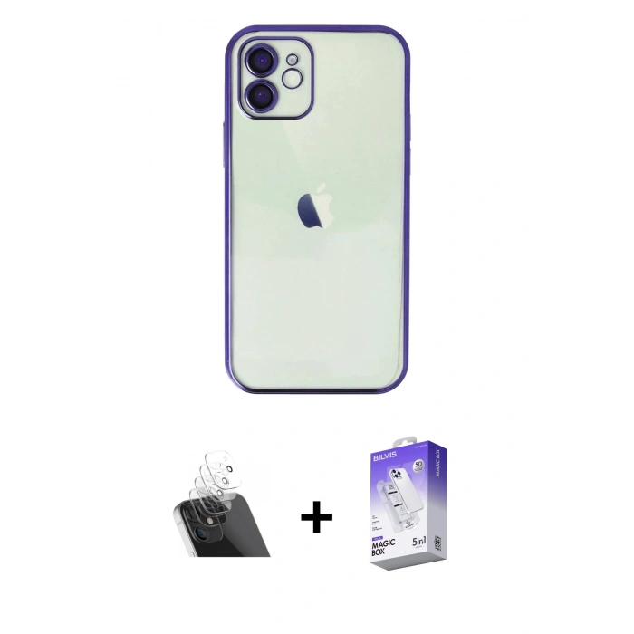 MARSİLYAN™- iPhone 11 Kılıf Vadi Minimal - Siyah Bilvis 5in1 3D Magic Cam Ekran Koruyucu + Şeffaf Kamera Lens Koruma Cam
