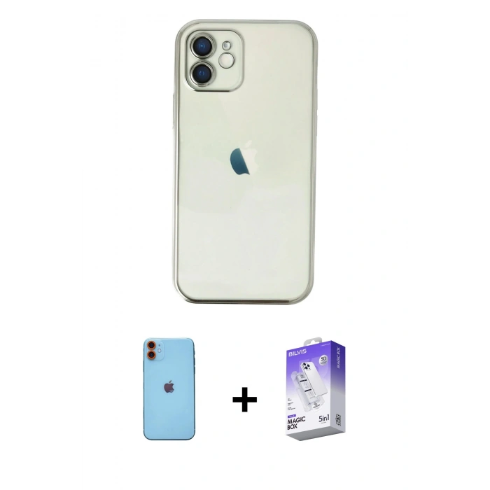 MARSİLYAN™- iPhone 11 Kılıf Vadi Minimal - Siyah Bilvis 5in1 3D Magic Cam Ekran Koruyucu + Neon Fosforlu Kamera Lens - TU