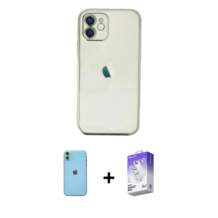 MARSİLYAN™- iPhone 11 Kılıf Vadi Minimal - Siyah Bilvis 5in1 3D Magic Cam Ekran Koruyucu + Neon Fosforlu Kamera Lens - YL