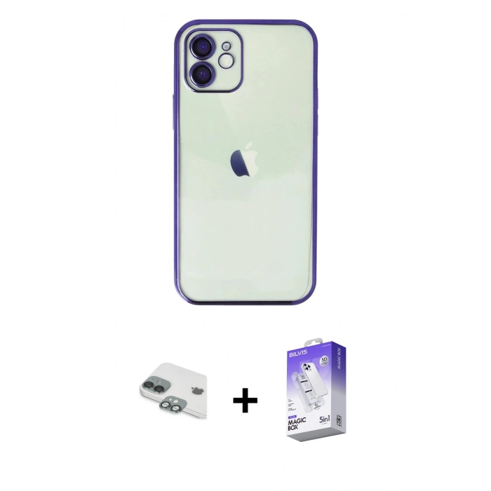 MARSİLYAN™- iPhone 11 Kılıf Vadi Minimal - Siyah Bilvis 5in1 3D Magic Cam Ekran Koruyucu + Pers Alüminyum Kamera Lens - YL