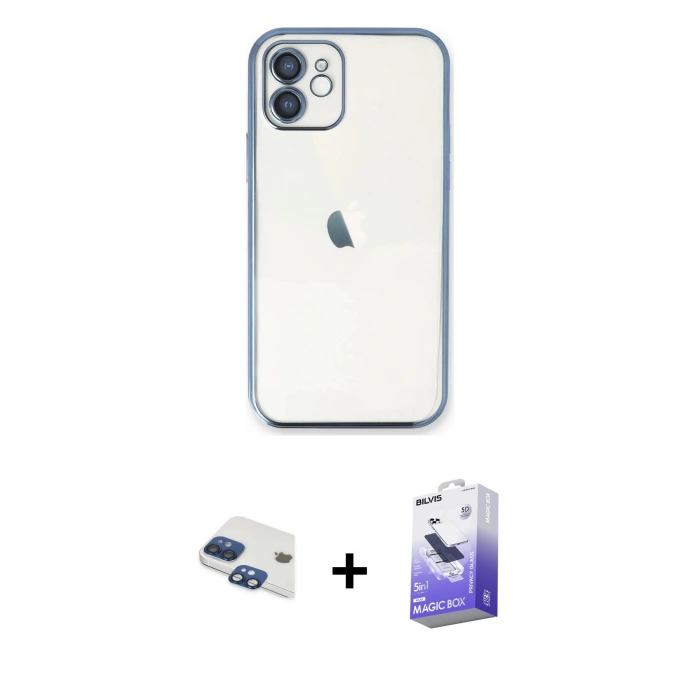 MARSİLYAN™- iPhone 11 Kılıf Vadi Minimal - Siyah Bilvis 5in1 5D Magic Hayalet Cam Ekran Koruyucu + Pers Alüminyum Kamera Lens - LT