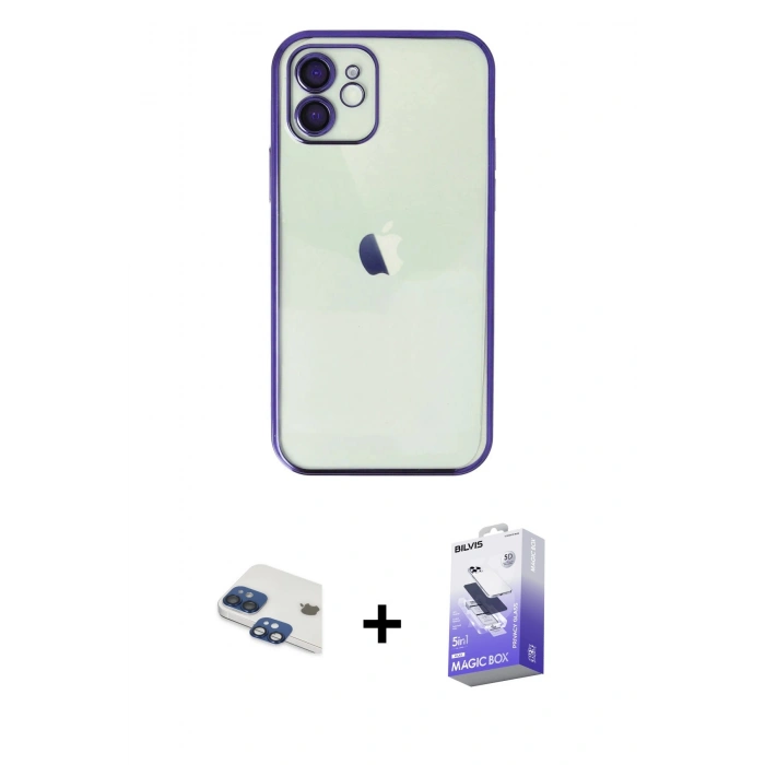 MARSİLYAN™- iPhone 11 Kılıf Vadi Minimal - Siyah Bilvis 5in1 5D Magic Hayalet Cam Ekran Koruyucu + Pers Alüminyum Kamera Lens - LT
