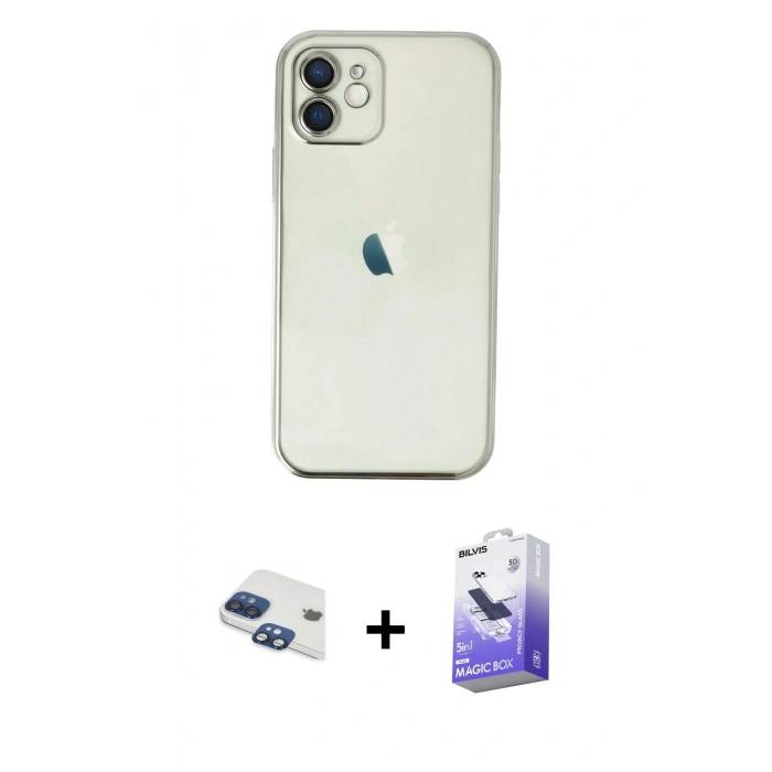 MARSİLYAN™- iPhone 11 Kılıf Vadi Minimal - Siyah Bilvis 5in1 5D Magic Hayalet Cam Ekran Koruyucu + Pers Alüminyum Kamera Lens - LT