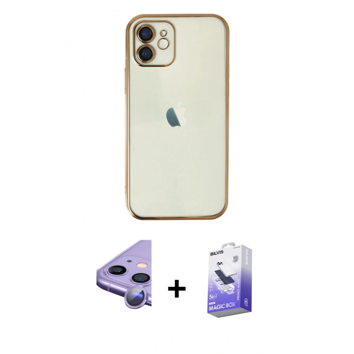 MARSİLYAN™- iPhone 11 Kılıf Vadi Minimal - Siyah Bilvis 5in1 5D Magic Hayalet Cam Ekran Koruyucu + Raze Metal Kamera Lens - MR