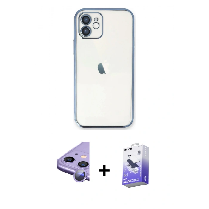 MARSİLYAN™- iPhone 11 Kılıf Vadi Minimal - Siyah Bilvis 5in1 5D Magic Hayalet Cam Ekran Koruyucu + Raze Metal Kamera Lens - MR