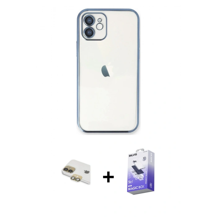 MARSİLYAN™- iPhone 11 Kılıf Vadi Minimal - Siyah Bilvis 5in1 5D Magic Hayalet Cam Ekran Koruyucu + Pers Alüminyum Kamera Lens - GD