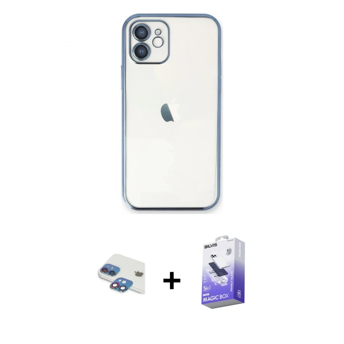 MARSİLYAN™- iPhone 11 Kılıf Vadi Minimal - Siyah Bilvis 5in1 5D Magic Hayalet Cam Ekran Koruyucu + Pers Alüminyum Kamera Lens - GI