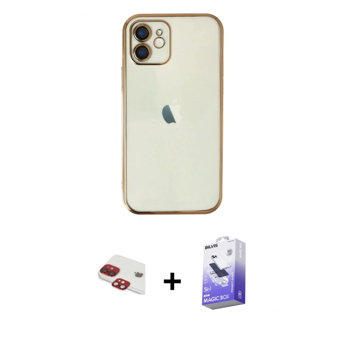 MARSİLYAN™- iPhone 11 Kılıf Vadi Minimal - Siyah Bilvis 5in1 5D Magic Hayalet Cam Ekran Koruyucu + Pers Alüminyum Kamera Lens - KI