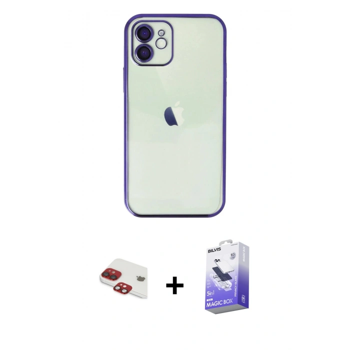 MARSİLYAN™- iPhone 11 Kılıf Vadi Minimal - Siyah Bilvis 5in1 5D Magic Hayalet Cam Ekran Koruyucu + Pers Alüminyum Kamera Lens - KI