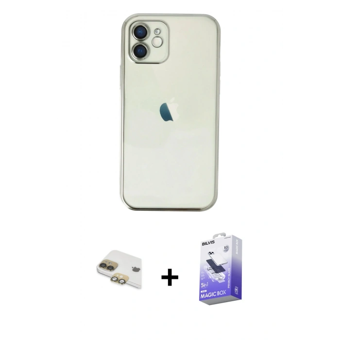 MARSİLYAN™- iPhone 11 Kılıf Vadi Minimal - Siyah Bilvis 5in1 5D Magic Hayalet Cam Ekran Koruyucu + Pers Alüminyum Kamera Lens - GD