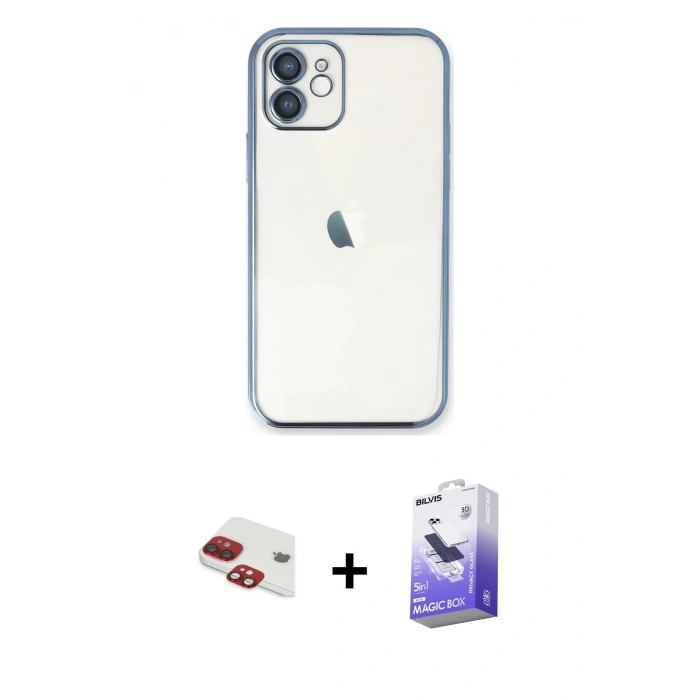 MARSİLYAN™- iPhone 11 Kılıf Vadi Minimal - Siyah Bilvis 5in1 5D Magic Hayalet Cam Ekran Koruyucu + Pers Alüminyum Kamera Lens - KI
