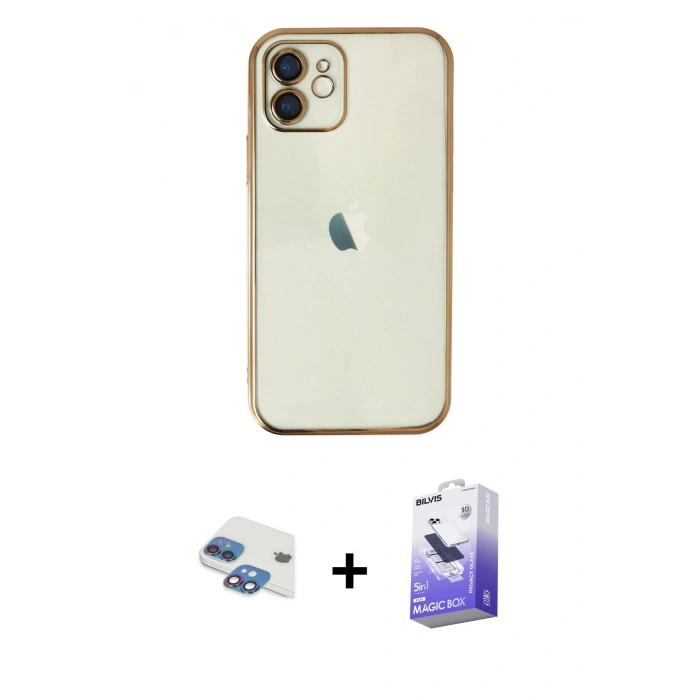 MARSİLYAN™- iPhone 11 Kılıf Vadi Minimal - Siyah Bilvis 5in1 5D Magic Hayalet Cam Ekran Koruyucu + Pers Alüminyum Kamera Lens - GI