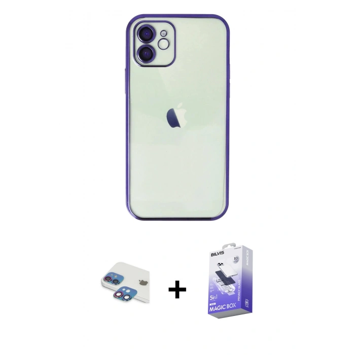 MARSİLYAN™- iPhone 11 Kılıf Vadi Minimal - Siyah Bilvis 5in1 5D Magic Hayalet Cam Ekran Koruyucu + Pers Alüminyum Kamera Lens - GI