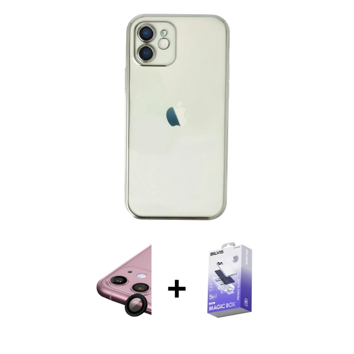 MARSİLYAN™- iPhone 11 Kılıf Vadi Minimal - Siyah Bilvis 5in1 5D Magic Hayalet Cam Ekran Koruyucu + Raze Metal Kamera Lens - SH
