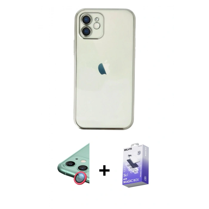 MARSİLYAN™- iPhone 11 Kılıf Vadi Minimal - Siyah Bilvis 5in1 5D Magic Hayalet Cam Ekran Koruyucu + Raze Metal Kamera Lens - KI