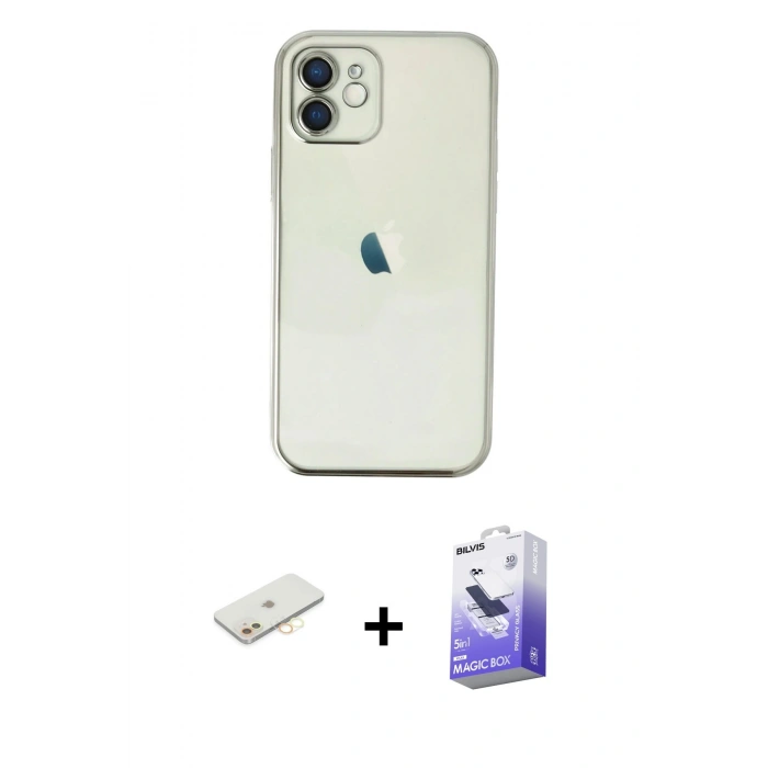 MARSİLYAN™- iPhone 11 Kılıf Vadi Minimal - Siyah Bilvis 5in1 5D Magic Hayalet Cam Ekran Koruyucu + Renkli Kamera Lens Koruma Cam - SI