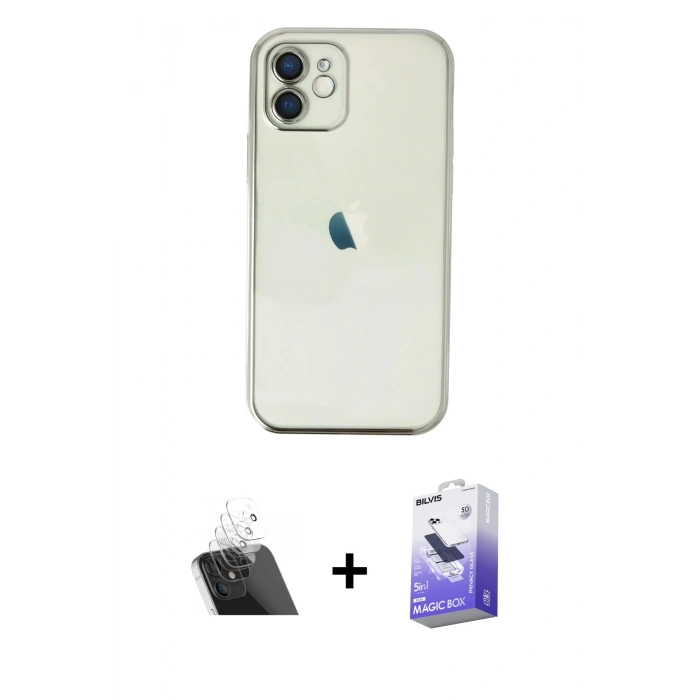 MARSİLYAN™- iPhone 11 Kılıf Vadi Minimal - Siyah Bilvis 5in1 5D Magic Hayalet Cam Ekran Koruyucu + Kamera Lens Koruma Cam - SF