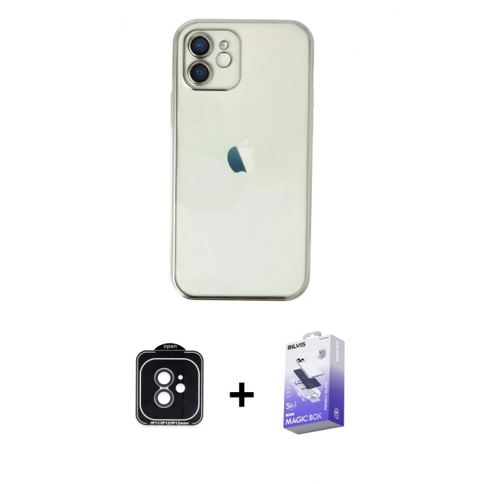 MARSİLYAN™- iPhone 11 Kılıf Vadi Minimal - Siyah Bilvis 5in1 5D Magic Hayalet Cam Ekran Koruyucu + Siyah PVD Metal Kamera Lens