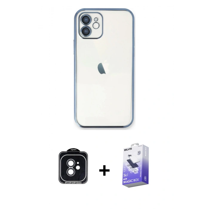 MARSİLYAN™- iPhone 11 Kılıf Vadi Minimal - Siyah Bilvis 5in1 5D Magic Hayalet Cam Ekran Koruyucu + Siyah PVD Metal Kamera Lens