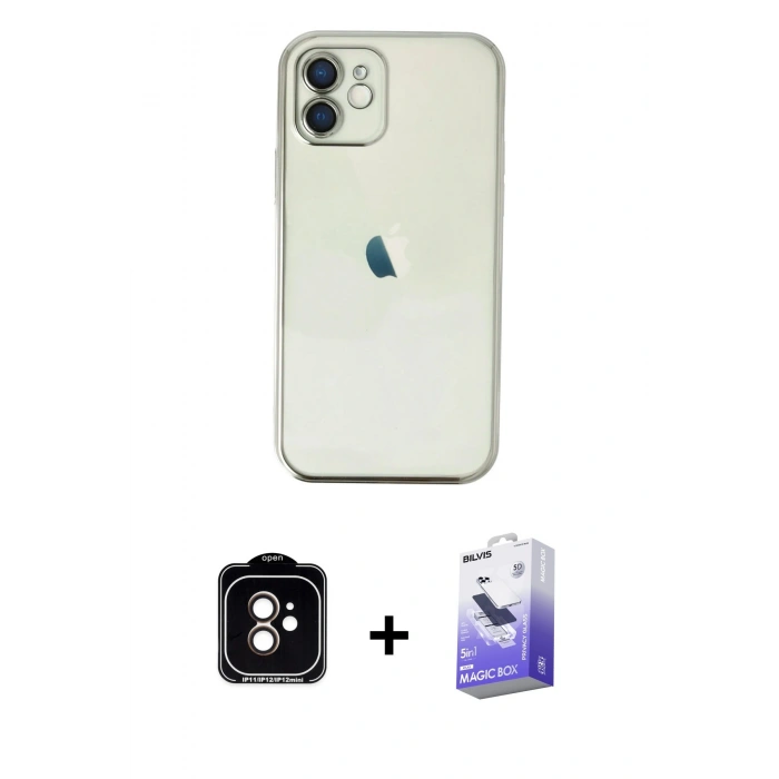 MARSİLYAN™- iPhone 11 Kılıf Vadi Minimal - Siyah Bilvis 5in1 5D Magic Hayalet Cam Ekran Koruyucu + Turuncu PVD Metal Kamera Lens