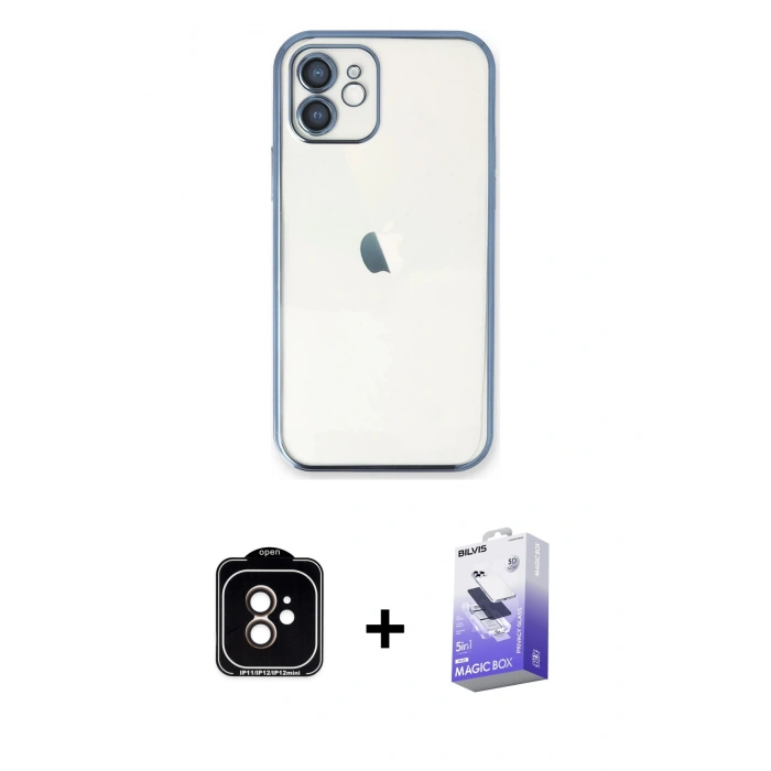 MARSİLYAN™- iPhone 11 Kılıf Vadi Minimal - Siyah Bilvis 5in1 5D Magic Hayalet Cam Ekran Koruyucu + Turuncu PVD Metal Kamera Lens