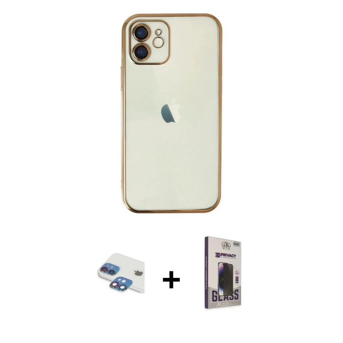 MARSİLYAN™- iPhone 11 Kılıf Vadi Minimal - Siyah Bilvis Hayalet Cam Ekran Koruyucu + Pers Alüminyum Kamera Lens - GI