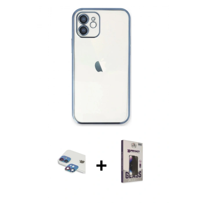MARSİLYAN™- iPhone 11 Kılıf Vadi Minimal - Siyah Bilvis Hayalet Cam Ekran Koruyucu + Pers Alüminyum Kamera Lens - GI