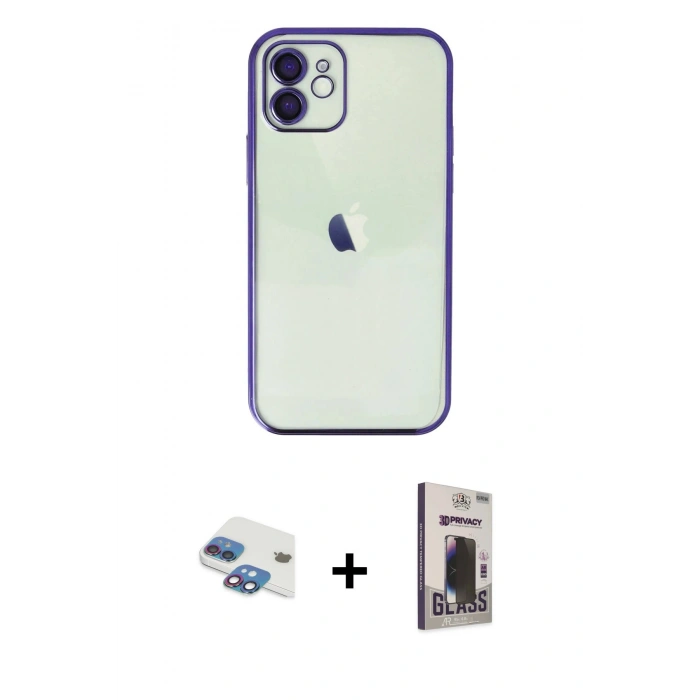 MARSİLYAN™- iPhone 11 Kılıf Vadi Minimal - Siyah Bilvis Hayalet Cam Ekran Koruyucu + Pers Alüminyum Kamera Lens - GI