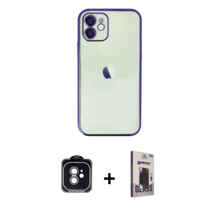 MARSİLYAN™- iPhone 11 Kılıf Vadi Minimal - Siyah Bilvis Hayalet Cam Ekran Koruyucu + PVD Metal Kamera Lens - MI