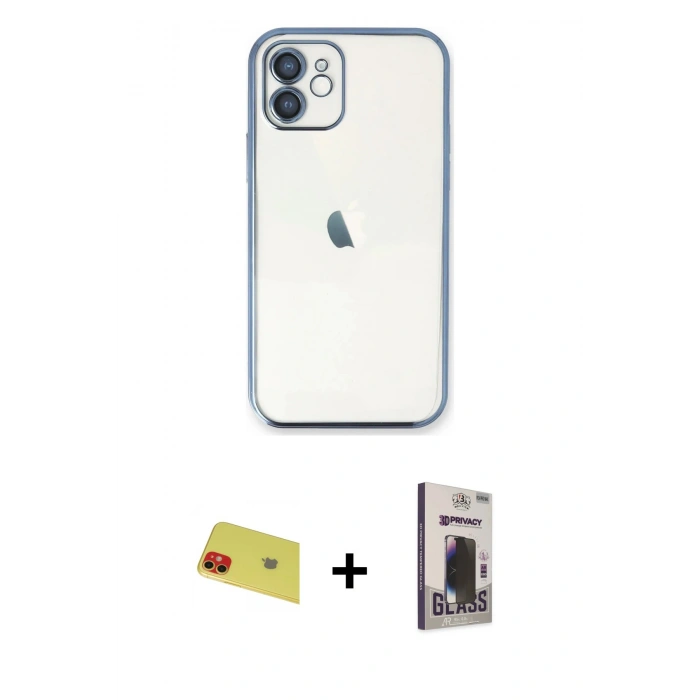 MARSİLYAN™- iPhone 11 Kılıf Vadi Minimal - Siyah Bilvis Hayalet Cam Ekran Koruyucu + Rainbow Kamera Lens Koruma Cam - KI