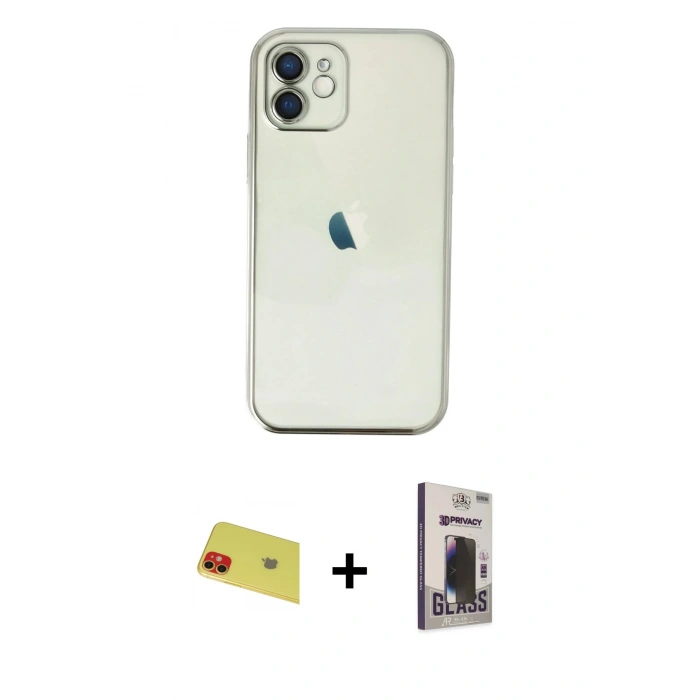 MARSİLYAN™- iPhone 11 Kılıf Vadi Minimal - Siyah Bilvis Hayalet Cam Ekran Koruyucu + Rainbow Kamera Lens Koruma Cam - KI