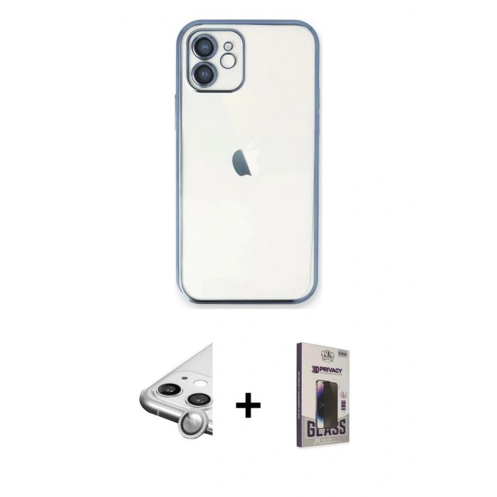 MARSİLYAN™- iPhone 11 Kılıf Vadi Minimal - Siyah Bilvis Hayalet Cam Ekran Koruyucu + Raze Metal Kamera Lens - GS